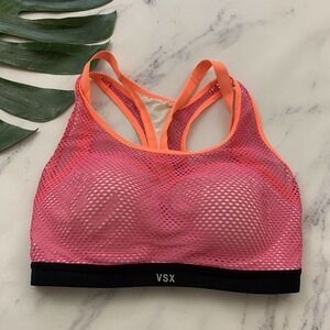 VSX Victorias Secret Sport Bra Size 32 D Pink Orange Mesh Underwire Cups